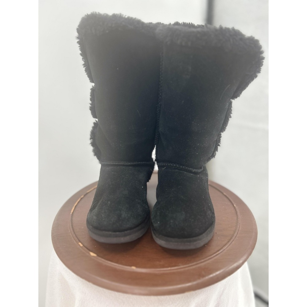 Winter Boots Size 7 Black Faux Fur Lined Suede Toggle Mid Calf Snow Warm
